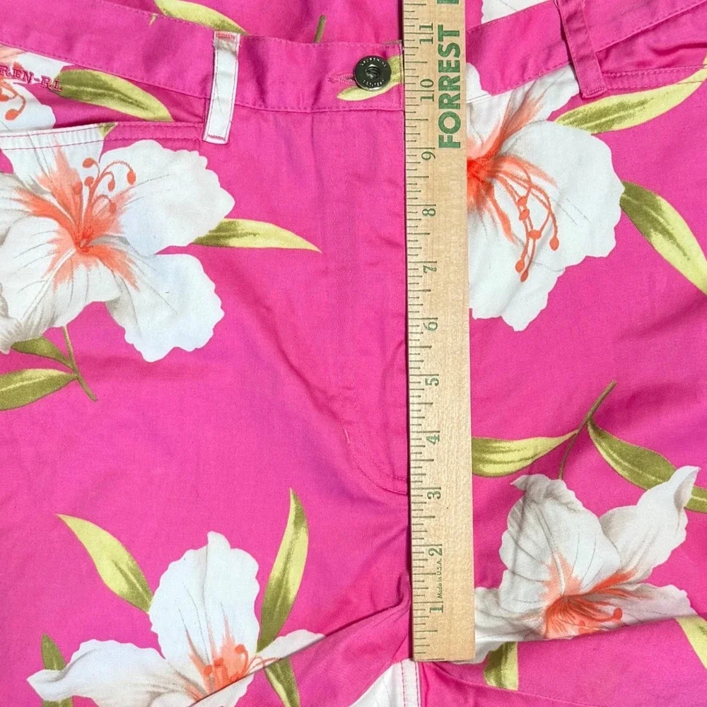 Lauren Ralph Lauren Floral Capri Pants Womens 12 Pink Tropical Hawaiian Stretch
